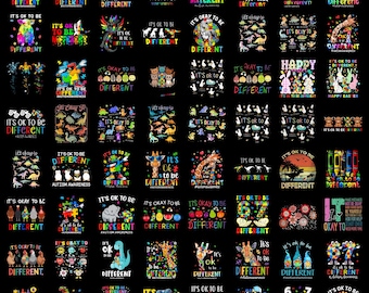 60+ Its OK To Be Different PNG Bundle Autism Awareness Kids Shirt Design Neurodiversity Inclusion Sublimation Download