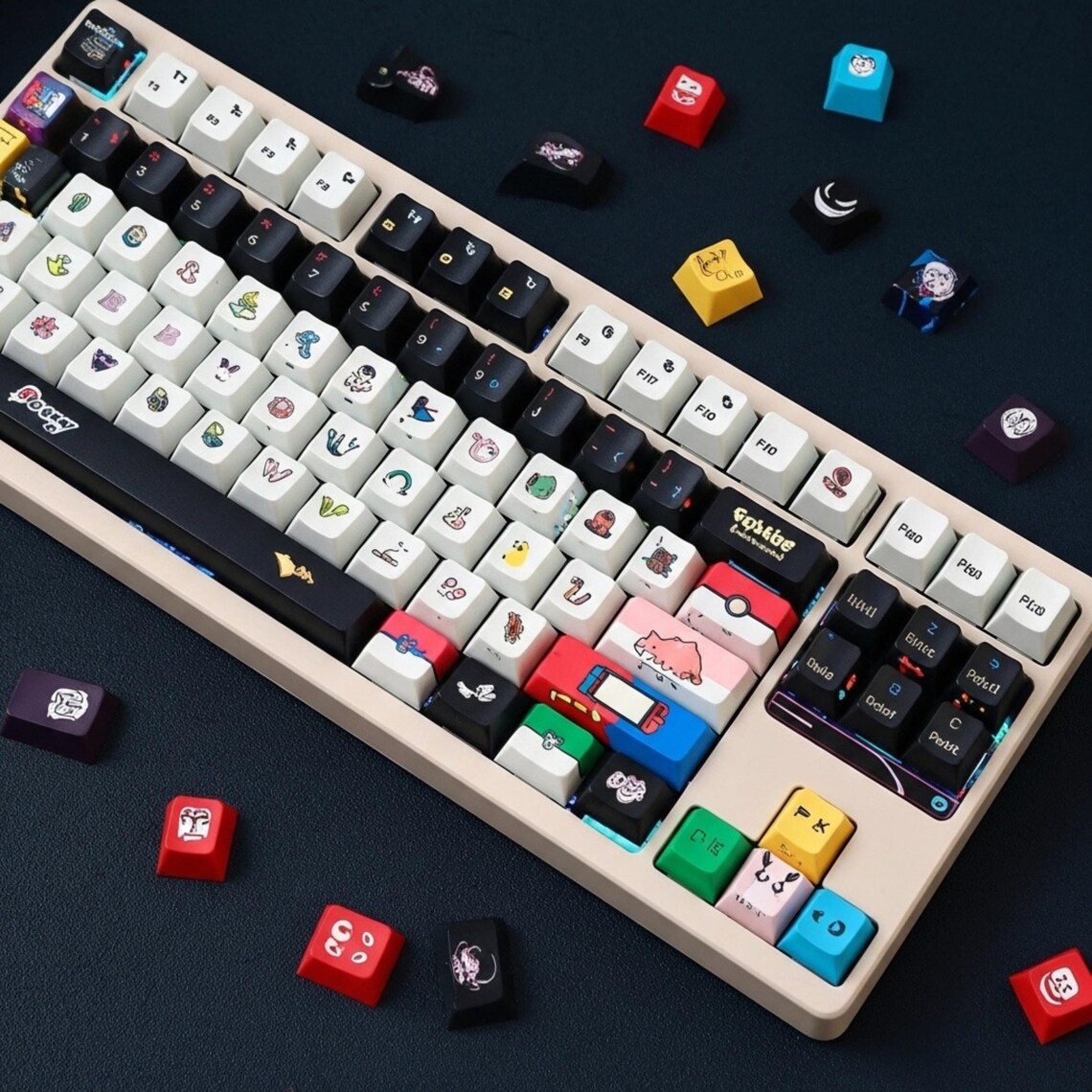 Pokemon Anime Keycaps Set, Pikachu Cartoon Style Cherry Profile PBT ...