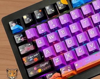 Cosmic Dream Purple Keycap Set 144 Keys PBT PC Cherry Profile Keycaps, Galaxy Starry Sky Keyboard Caps, RGB Translucent Mechanical Keyboard