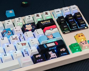 Pokemon Anime Keycaps Set, Pikachu Cartoon Style Cherry Profile PBT Sublimation Keycaps Set, Anime Keycaps Anime, Japanese Style Keycaps