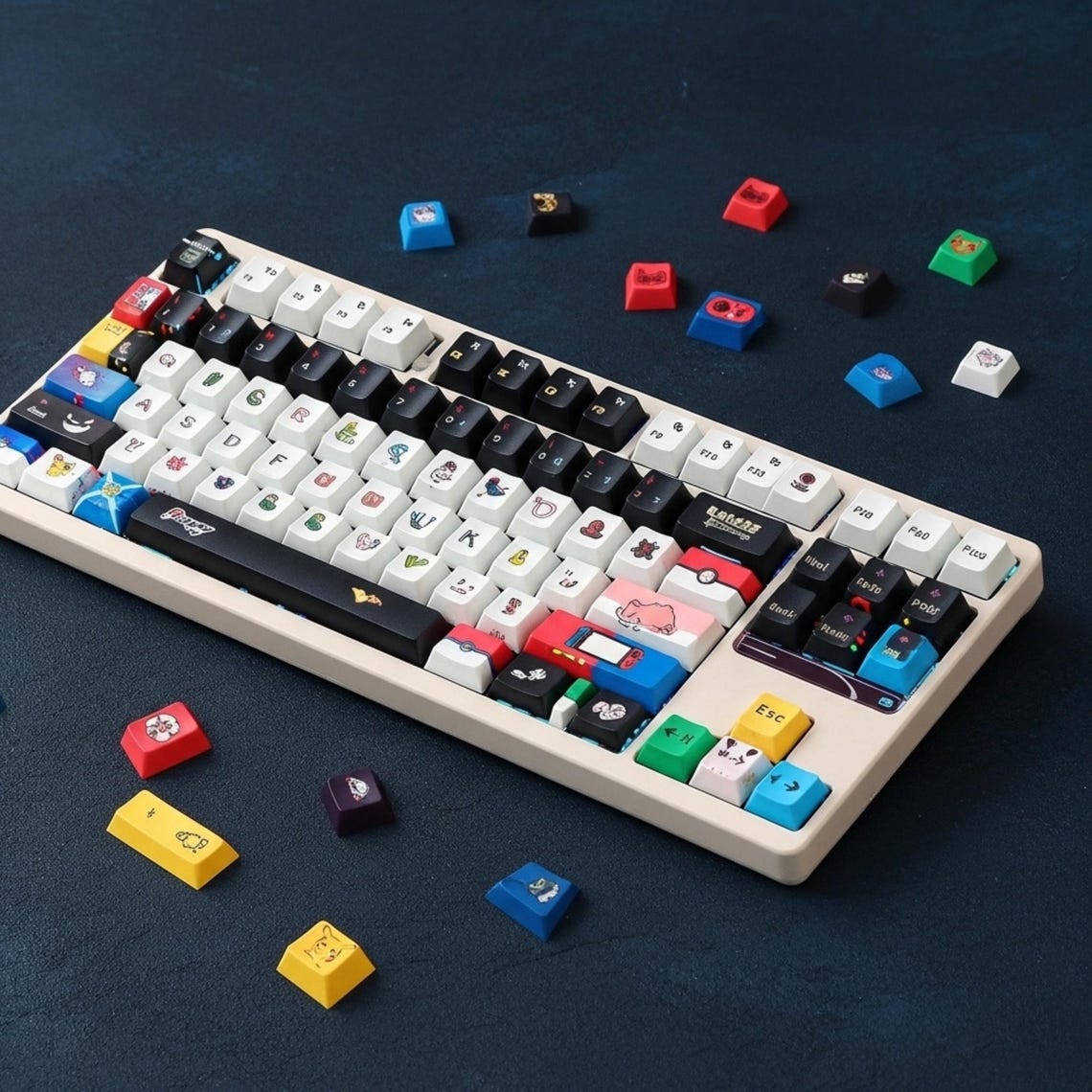 Pokemon Anime Keycaps Set, Pikachu Cartoon Style Cherry Profile PBT ...