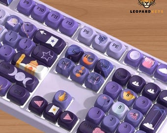 Juego de teclas Castillo Nocturno de Ensueño, 116 teclas, PBT morado, perfil MOA, teclas de teclado de fantasía adorables, regalo para teclados mecánicos con estética kawaii