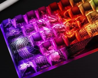 Chinese Dragon Theme Keycaps Set, PBT Cherry Profile Sidelit, Black Theme Cherry Profile Keycaps, Dual Legends, Anime Keycaps Anime