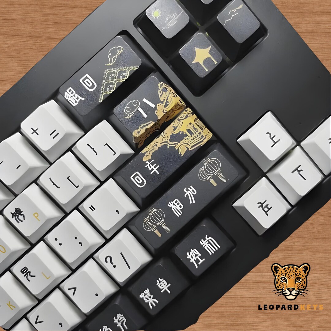 Ancient Script Zen Keycap Set - 129 Keys Black White PBT Cherry Profile ...