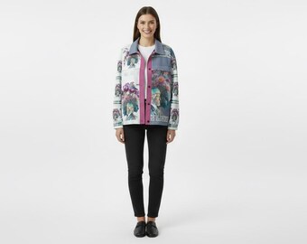 Maximalist Floral Goddess Jacket – Blue Aqua Pink Grey Collage | No. 251