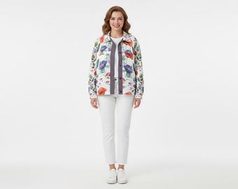 Floral Watercolor Jacket – Orange Purple Aqua Collage | No. 97