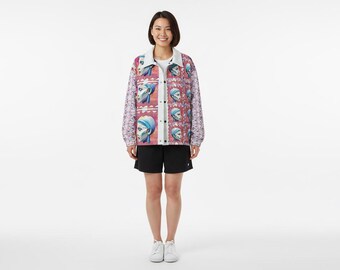 Cubist Queen Collage Jacket - Blue Aqua Rose White Patchwork - No 1200