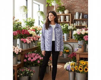 Geometric Floral Patchwork Jacket – Lavender White | No. 102