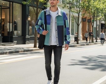 Multicolor Patchwork Panel Jacket – Navy Aqua Tan | No. 161