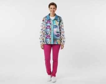 Medusa's Kiss Jacket – Magenta Aqua Yellow Collage-Patchwork | No. 654
