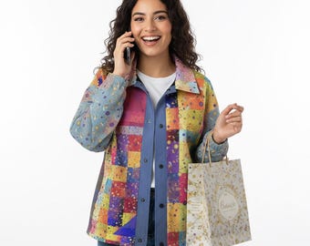 Abstract Floral Mini Patchwork Jacket – Rose Blue Gold | No. 17