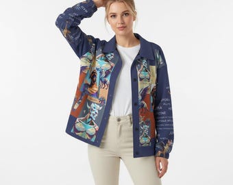 Greco Roman Mythology Jacket – Navy Beige Aqua | No. 108