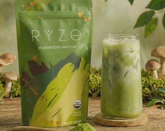 Ryze Mushroom Matcha Latte Mix | Adaptogenic Superfood Powder for Focus & Energy