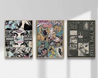 Jojo Bizarre Adventure Poster, Steel Ball Run Johnny Joestar Anime Poster, Vintage Manga Wall Art, Jojo Anime Print, Otaku Room Decor Gift