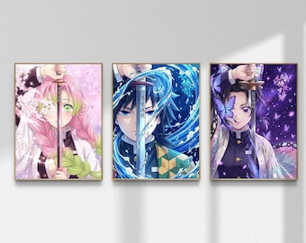 Anime Hashira Poster Set, Samurai Sword Manga Wall Art, Japanese Decor (Set of 3)
