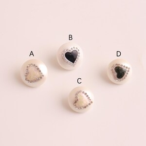 6pcs Heart Shaped Pearl Button with Rhinestones Iridescent Pink or Black for Women's Sweaters/Suits/Coats/Overcoats DIY Craft Supply 18/20mm