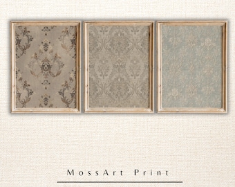 Vintage Damask Textile Print Set of 3, Neutral European Gallery Wall Art (Digital Download)
