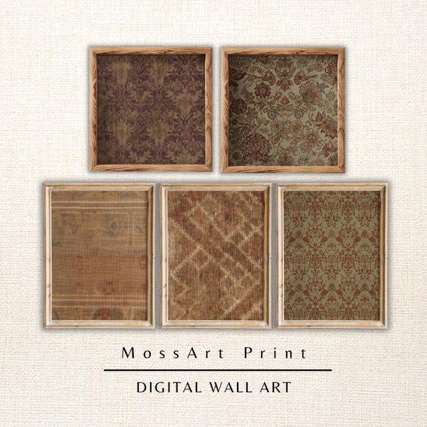 Antique Textile Print Set, Vintage Brown Gallery Wall Art (Digital Download)