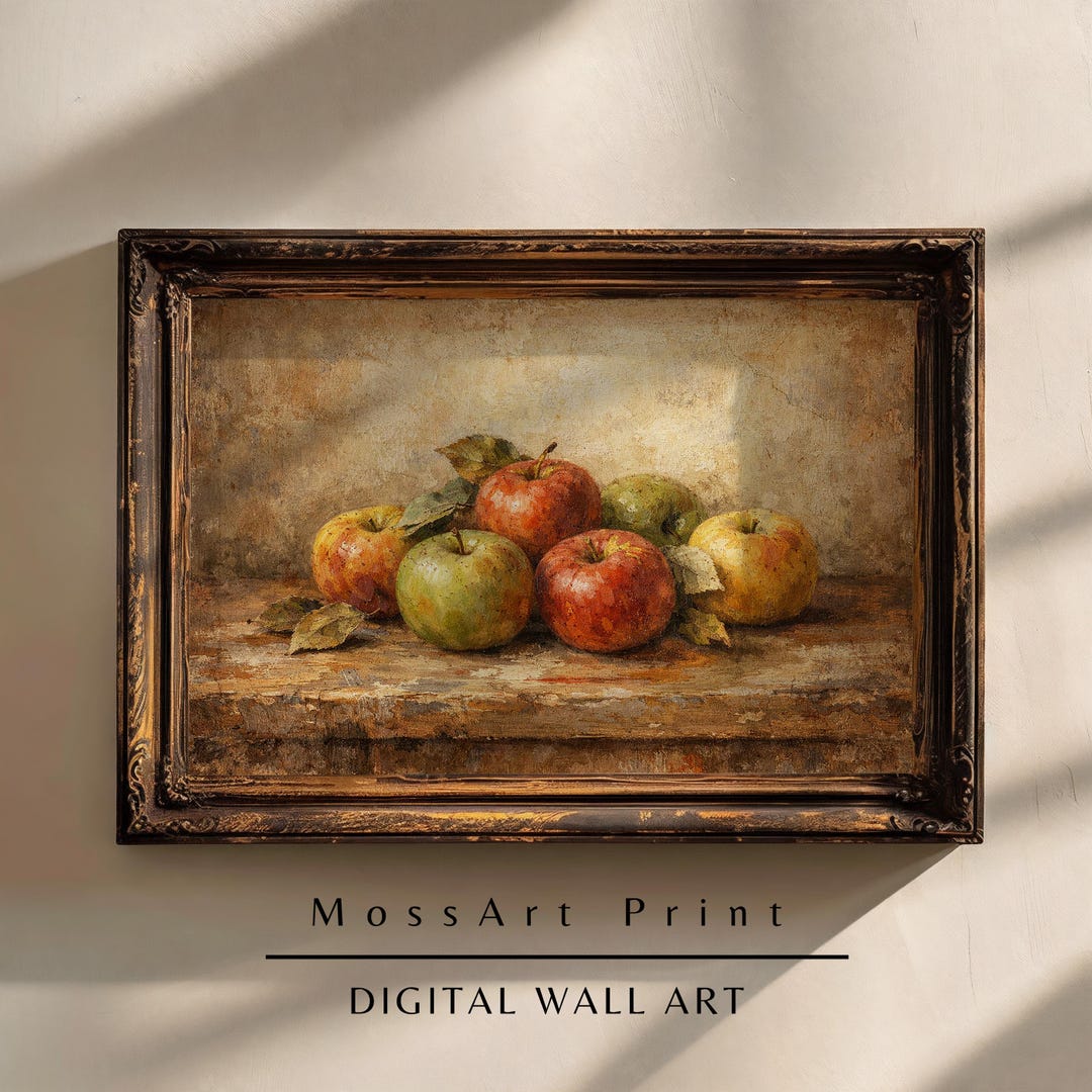 Vintage Apple Still Life Wall Art Print, Rustic Farmhouse Kitchen Decor ...