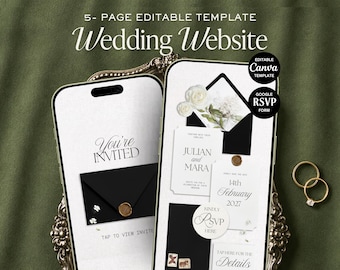 Minimalist Wedding Website Template | Black & White Canva Invitation with RSVP + Registry (Digital Download)