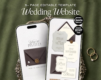 Brown and Ivory Wedding Website Template | Editorial Canva Invitation with RSVP + Registry (Digital Download)