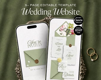 Sage Green Wedding Website Template | Floral Garden Canva Invitation with RSVP + Registry (Digital Download)