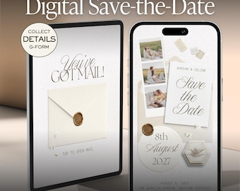 Classic White Digital Save The Date Website | Elegant Wedding Canva Template | Collect Guest Addresses | Interactive Invitation