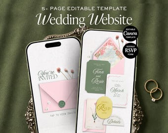 Spring Wedding Website Template | Pastel Floral Canva Invitation with RSVP + Registry (Digital Download)