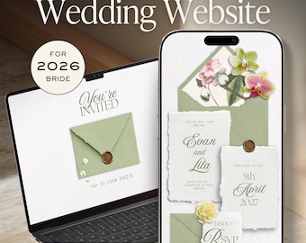 Sage Green Wedding Website Template | Floral Garden Canva Invitation with RSVP + Registry (Digital Download)