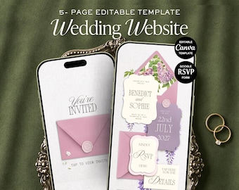 Lavender Purple Pink Wedding Website Template | Floral Invitation, RSVP, Registry (Digital Download)