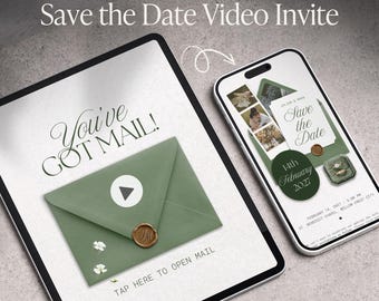 Olive Green Wedding Save The Date Video Invitation | Classic Formal Canva Template | Editable Wedding Announcement | DIY Evite