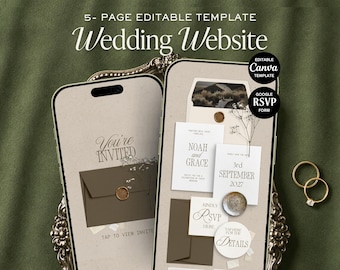 Rustic Brown Wedding Website Template | Beige Minimal Canva Invitation with RSVP + Registry (Digital Download)
