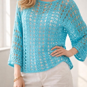 海岸沿いのレース編みパターントップ：初心者向けビーチ編みトップ、かぎ針編みサマートップ（PDFデジタルダウンロード）