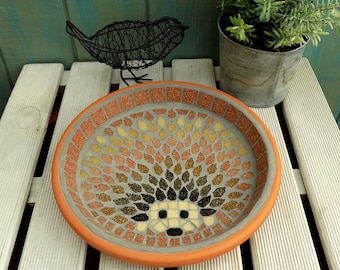 Harvest Hedgehog Mosaic Garden Yard Bird Water Bath Ornament Decoration 25cm