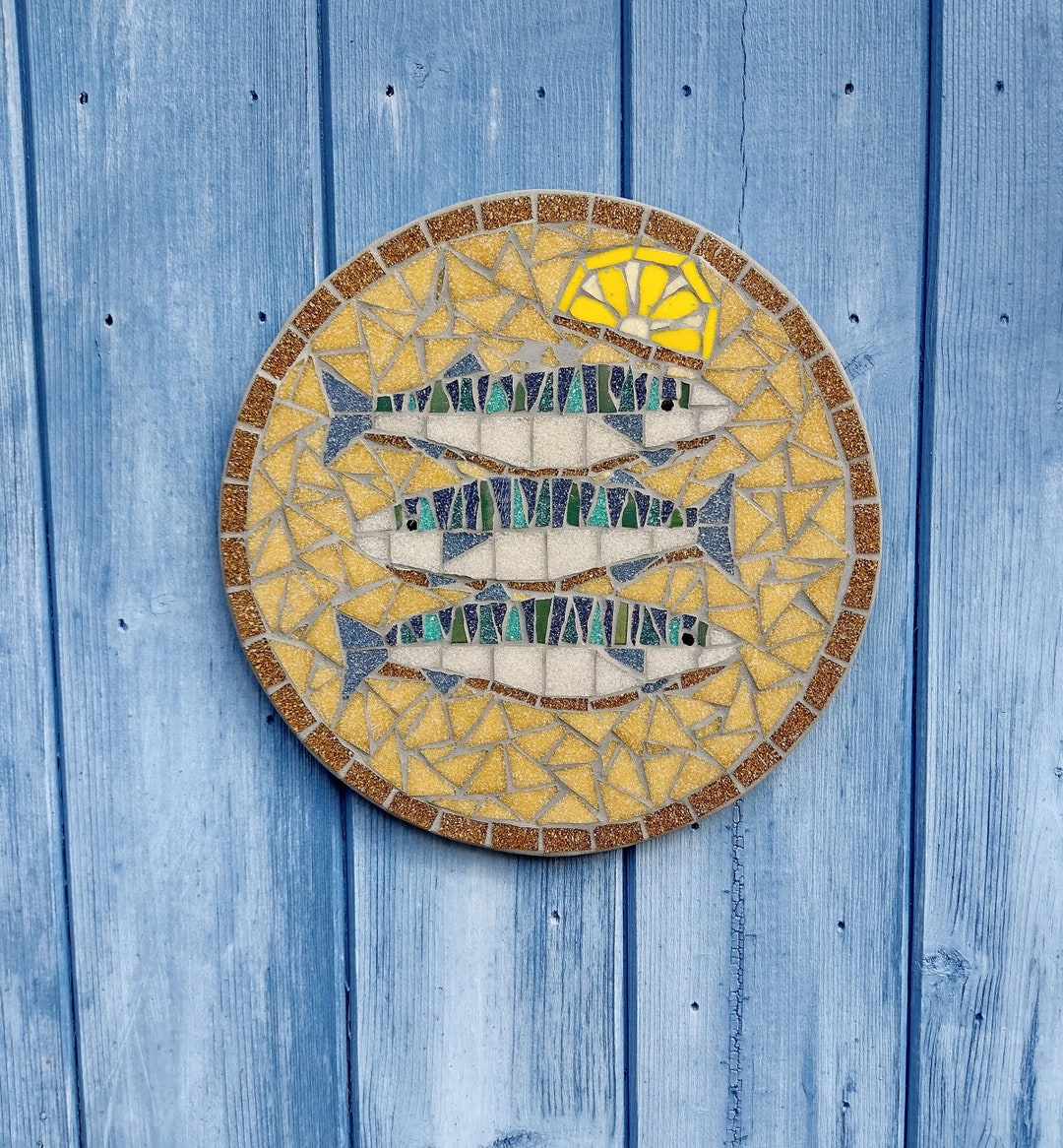 Mediterranean Fish Plate Mosaic Garden Yard Hanging Plaque Etsy