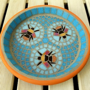 Three Bees Mosaic Garden Yard Bird Bath Ornament Decoration