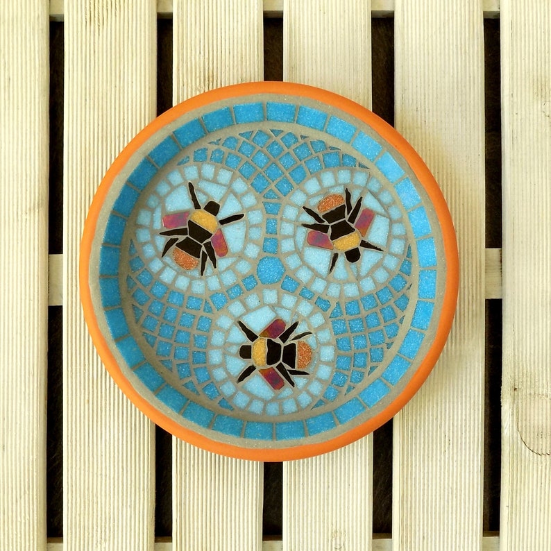 Three Bees Mosaic Garden Yard Bird Bath Ornament Decoration Etsy UK