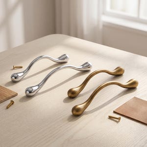 Curved Cabinet Handles and Round Knobs Gold Silver Drawer Pulls Modern Kitchen Cabinet Hardware Dresser Wardrobe Cupboard Zinc Alloy