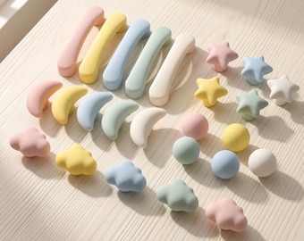 Pastelkleurige keramische kastknoppen en handgrepen, Cloud Star Moon ladegrepen, dressoirknoppen kinderkamer, kinderkamer keukenkastdeurbeslag