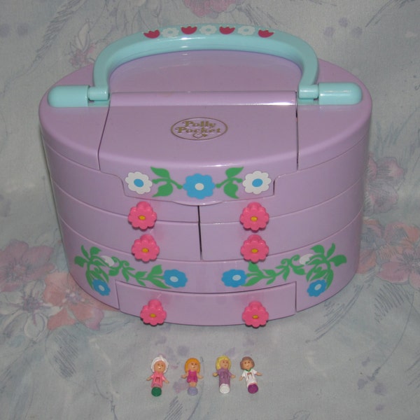 1991 Bluebird Polly Pocket Pullout Playhouse Playset - Jewelry Box/Cosmetic Case Design - Complete w/ 4 Dolls