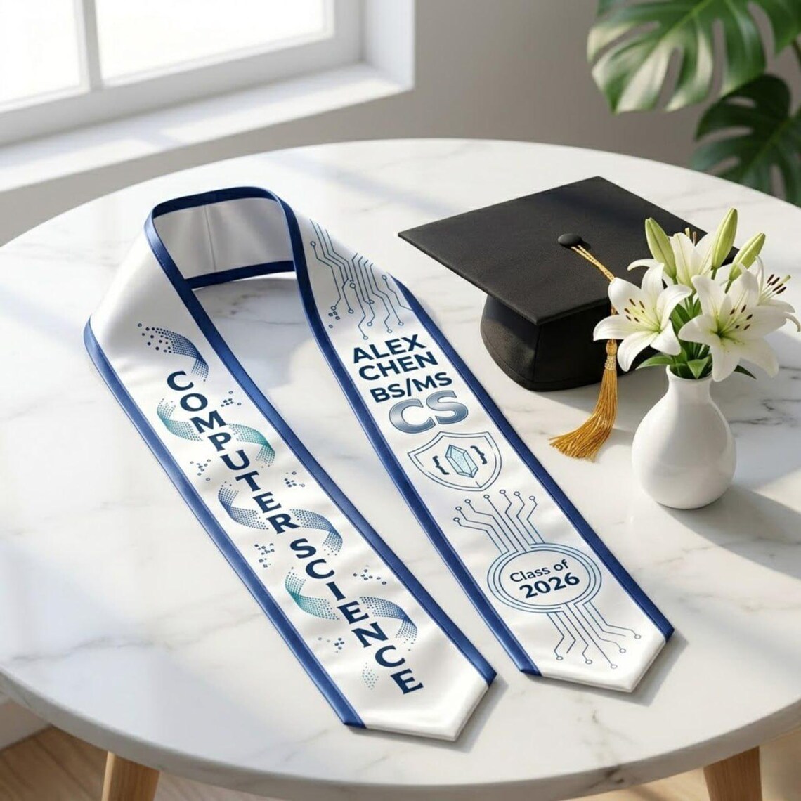 Computer Science Scarf For Graduation Personalized Tech Graduation Stole, Custom Name Class of 2026, Computer ...