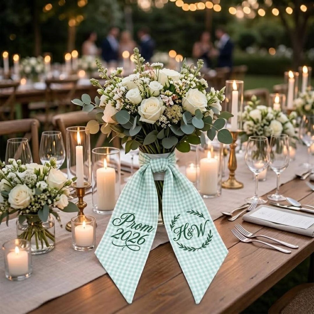 Prom Ribbon Custom Couple Name Prom Bouquet Ribbon, Personalized Embroidered Senor ...