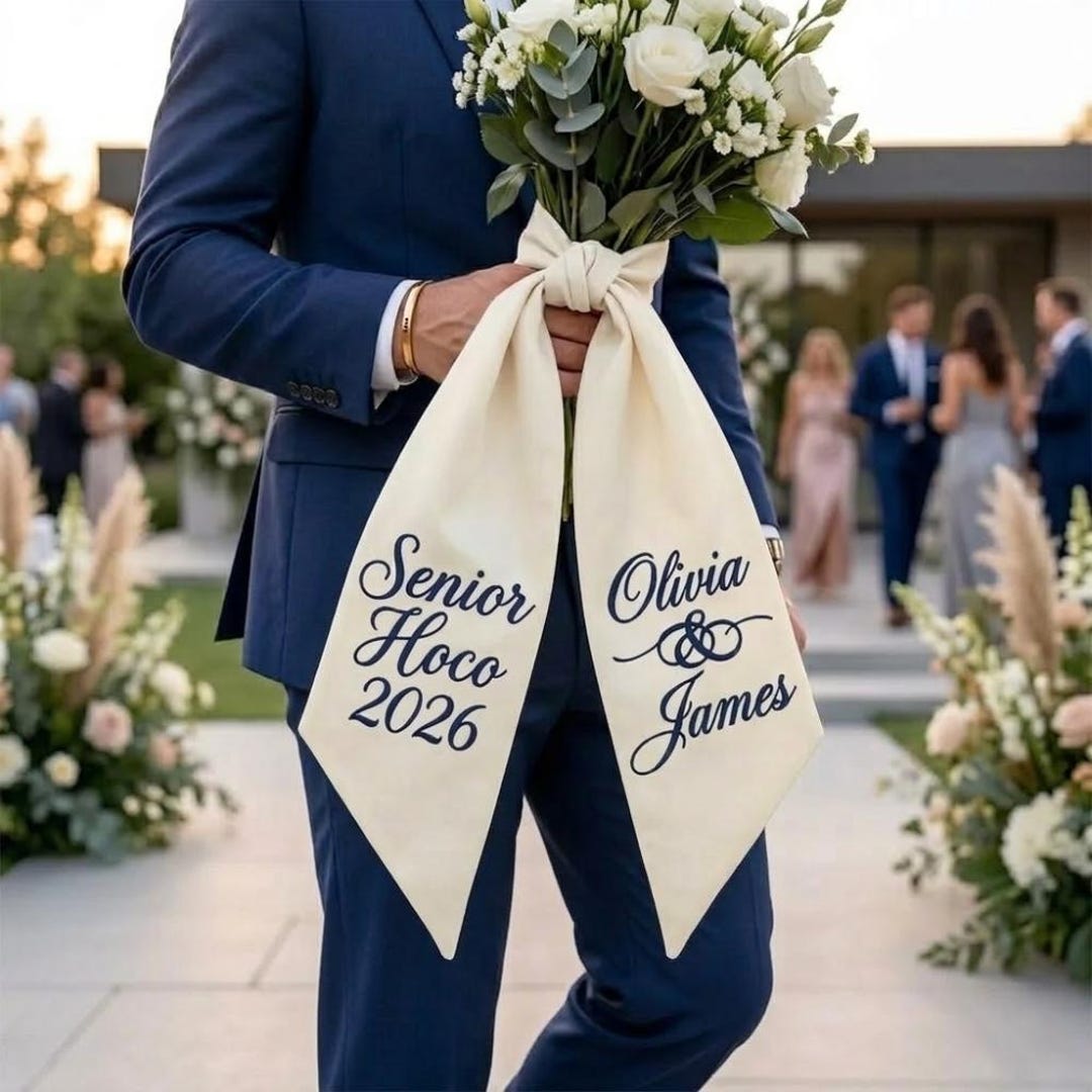 Embroidered Senior Prom Bouquet Sash, Custom Graduation Name Ribbon Bow ...