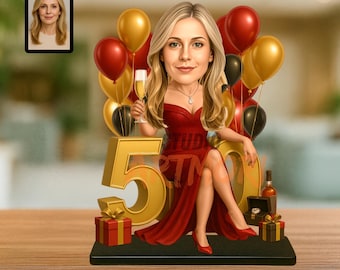 Regalo per il 50° compleanno per donne: statuetta caricaturale personalizzata da Photo Desk Decor
