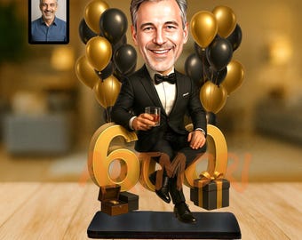 Centrotavola per feste con caricatura personalizzata, regalo per il 60° compleanno di una donna o di un uomo