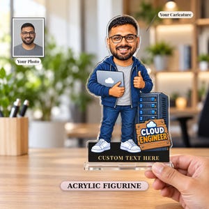 Regalo para ingeniero de DevOps, figura caricaturesca personalizada de ingeniero de la nube a partir de una foto, recuerdo de escritorio para programador de TI o ingeniero de software.