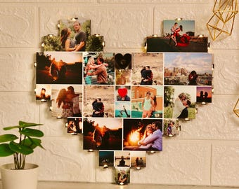 Heart Photo Collage Light Up Frame Personalized Picture Collage for Couples or Mom Unique Wall Decor Gift Valentines Gift