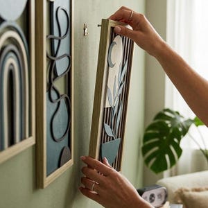 Conjunto de arte mural moderno de madera – Paneles decorativos abstractos nórdicos – Marcos de pared minimalistas azules y beige – Decoración escandinava para el hogar