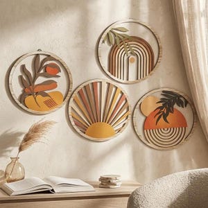 Boho Multi-Layered Wooden Wall Art Set – Handmade Natural Decor