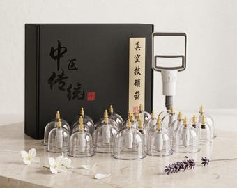 Kit de terapia de ventosas con ventosas de vacío para masaje corporal: anticelulítico, alivio del dolor, terapia desintoxicante, kit de bienestar para el hogar.